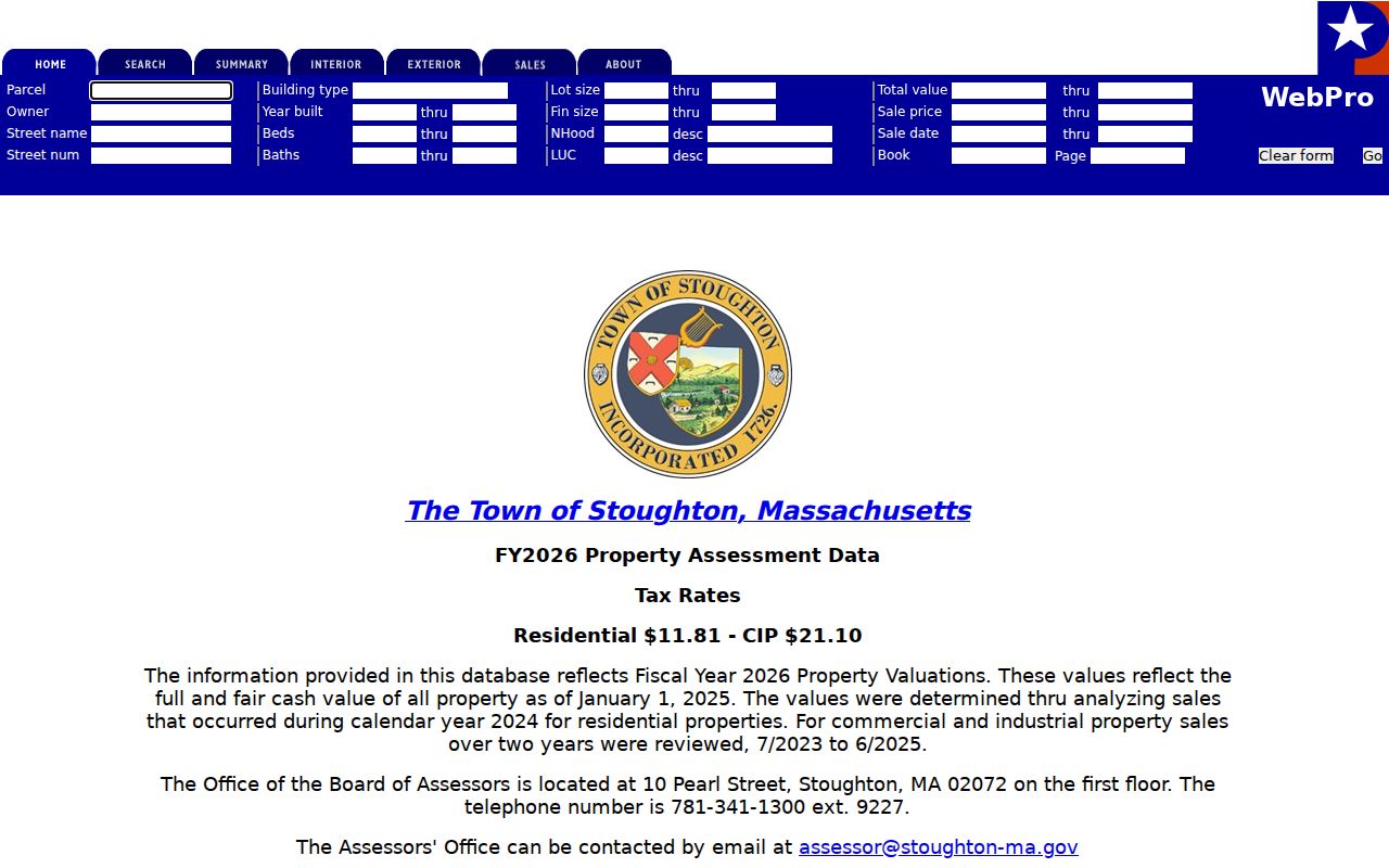Stoughton residents directory assessor search screen