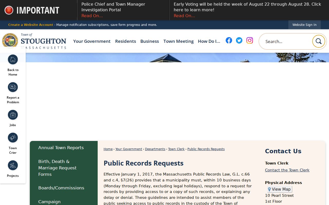 Stoughton residents directory public records request page