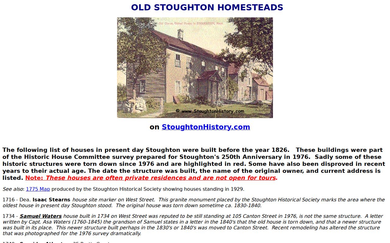 Stoughton previous residents research using old homesteads records