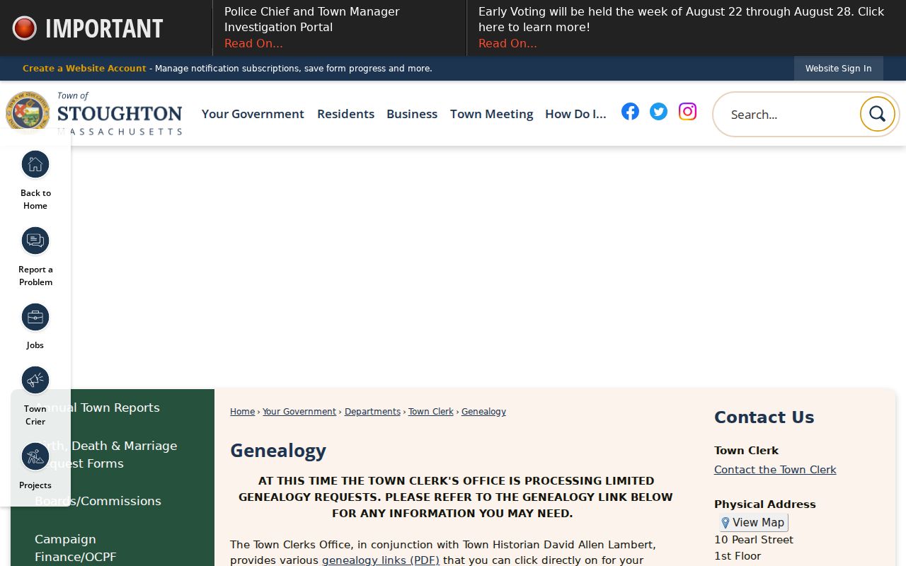 Stoughton previous residents genealogy research request information