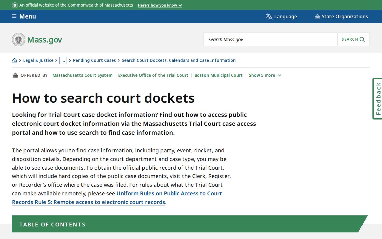 Stoughton resident lookup using the Massachusetts MassCourts docket search guidance