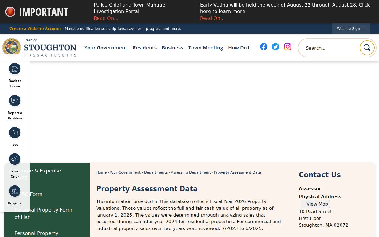 Stoughton street directory property assessment data page